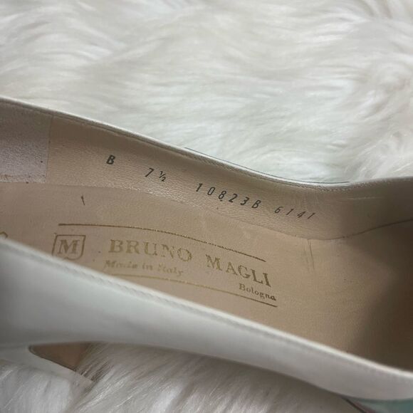 Bruno Magli leather multi color patchwork slip on heels peep toe size 7.5 - Picture 7 of 9